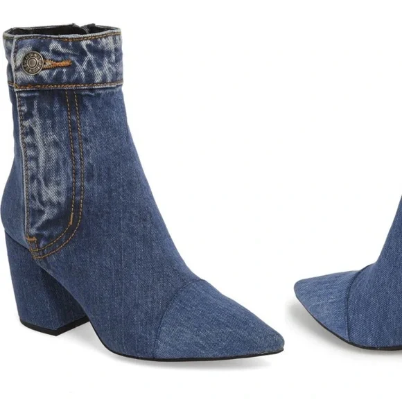 NEW Jeffrey Campbell Finite denim block heel booties 6 - Picture 1 of 14